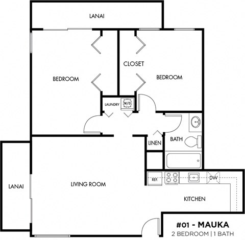 Floor plan for 2 beds, 1 bath, 786 sqft